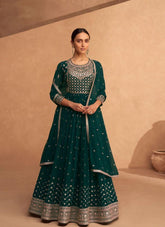 Fine Georgette Gown in Green Colour